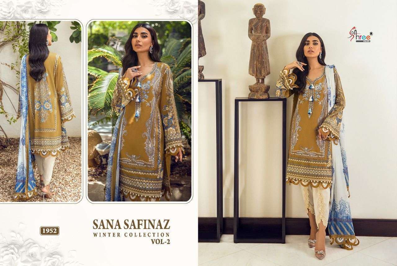 SANA SAFINAZ WINTER COLLECTION VOL-2 BY SHREE FABS 1950 TO 1957 SERIES PAKISTANI STYLISH BEAUTIFUL COLOURFUL PRINTED & EMBROIDERED PARTY WEAR & OCCASIONAL WEAR PASHMINA PRINT EMBROIDERED DRESSES AT WHOLESALE PRICE