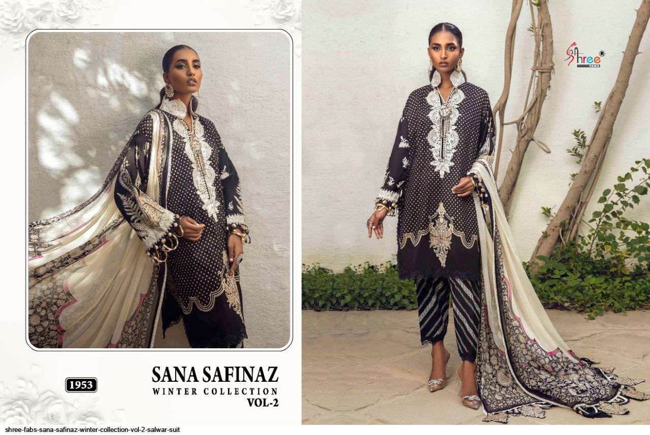 SANA SAFINAZ WINTER COLLECTION VOL-2 BY SHREE FABS 1950 TO 1957 SERIES PAKISTANI STYLISH BEAUTIFUL COLOURFUL PRINTED & EMBROIDERED PARTY WEAR & OCCASIONAL WEAR PASHMINA PRINT EMBROIDERED DRESSES AT WHOLESALE PRICE