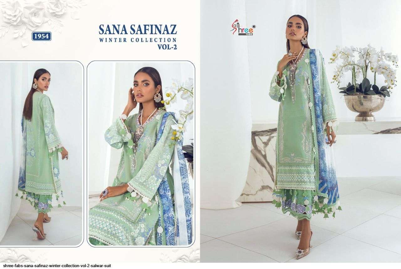 SANA SAFINAZ WINTER COLLECTION VOL-2 BY SHREE FABS 1950 TO 1957 SERIES PAKISTANI STYLISH BEAUTIFUL COLOURFUL PRINTED & EMBROIDERED PARTY WEAR & OCCASIONAL WEAR PASHMINA PRINT EMBROIDERED DRESSES AT WHOLESALE PRICE