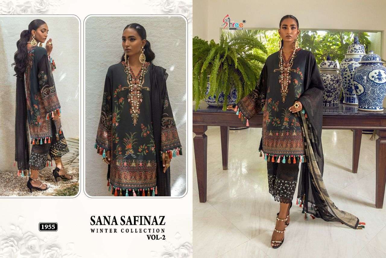 SANA SAFINAZ WINTER COLLECTION VOL-2 BY SHREE FABS 1950 TO 1957 SERIES PAKISTANI STYLISH BEAUTIFUL COLOURFUL PRINTED & EMBROIDERED PARTY WEAR & OCCASIONAL WEAR PASHMINA PRINT EMBROIDERED DRESSES AT WHOLESALE PRICE