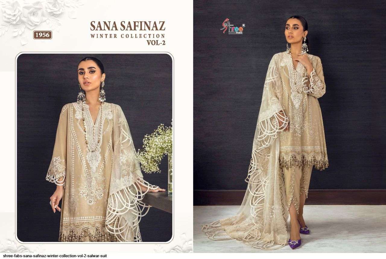 SANA SAFINAZ WINTER COLLECTION VOL-2 BY SHREE FABS 1950 TO 1957 SERIES PAKISTANI STYLISH BEAUTIFUL COLOURFUL PRINTED & EMBROIDERED PARTY WEAR & OCCASIONAL WEAR PASHMINA PRINT EMBROIDERED DRESSES AT WHOLESALE PRICE