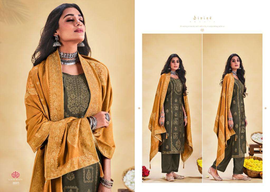 NIKHAR VOL-8 BY SHIVANG INTERNATIONAL 8001 TO 8008 SERIES BEAUTIFUL STYLISH SUITS FANCY COLORFUL CASUAL WEAR & ETHNIC WEAR & READY TO WEAR PASHMINA VISCOSE JACQUARD DRESSES AT WHOLESALE PRICE