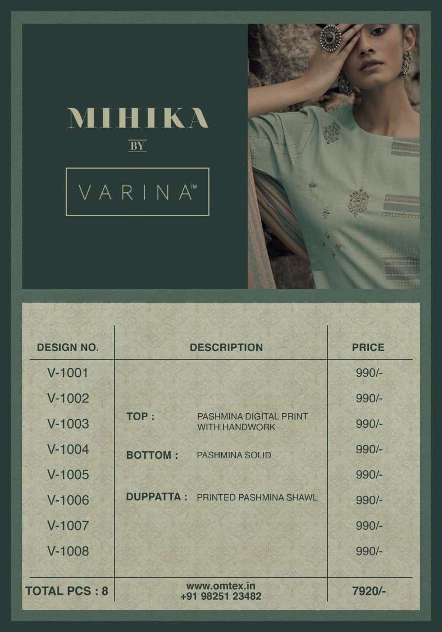 MIHIKA BY VARINA 1001 TO 1008 SERIES BEAUTIFUL SUITS COLORFUL STYLISH FANCY CASUAL WEAR & ETHNIC WEAR PASHMINA DIGITAL PRINT DRESSES AT WHOLESALE PRICE