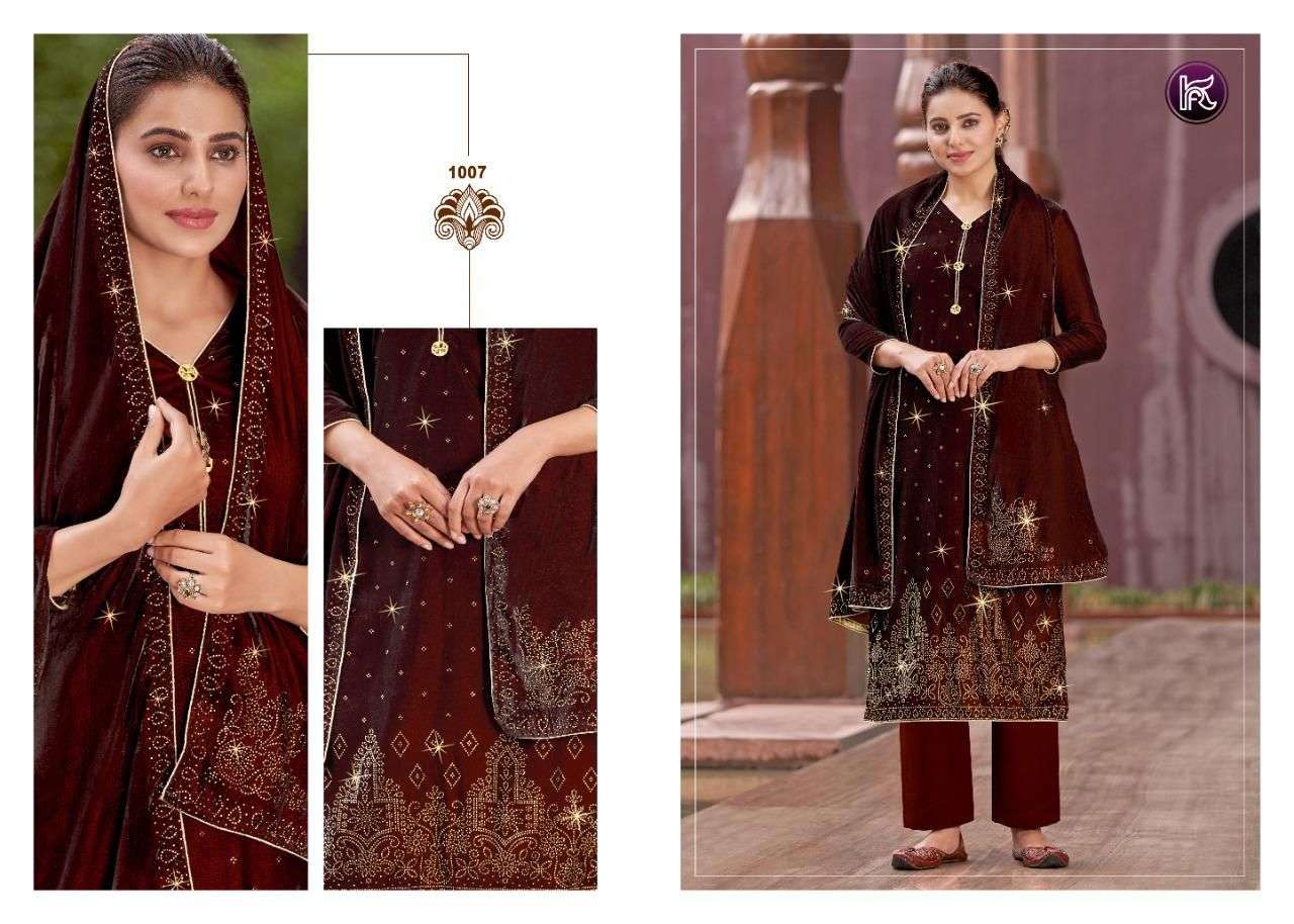 KALA DIAMOND BY KALA FASHION 1001 TO 1007 SERIES BEAUTIFUL SUITS COLORFUL STYLISH FANCY CASUAL WEAR & ETHNIC WEAR VELVET WITH WORK DRESSES AT WHOLESALE PRICE