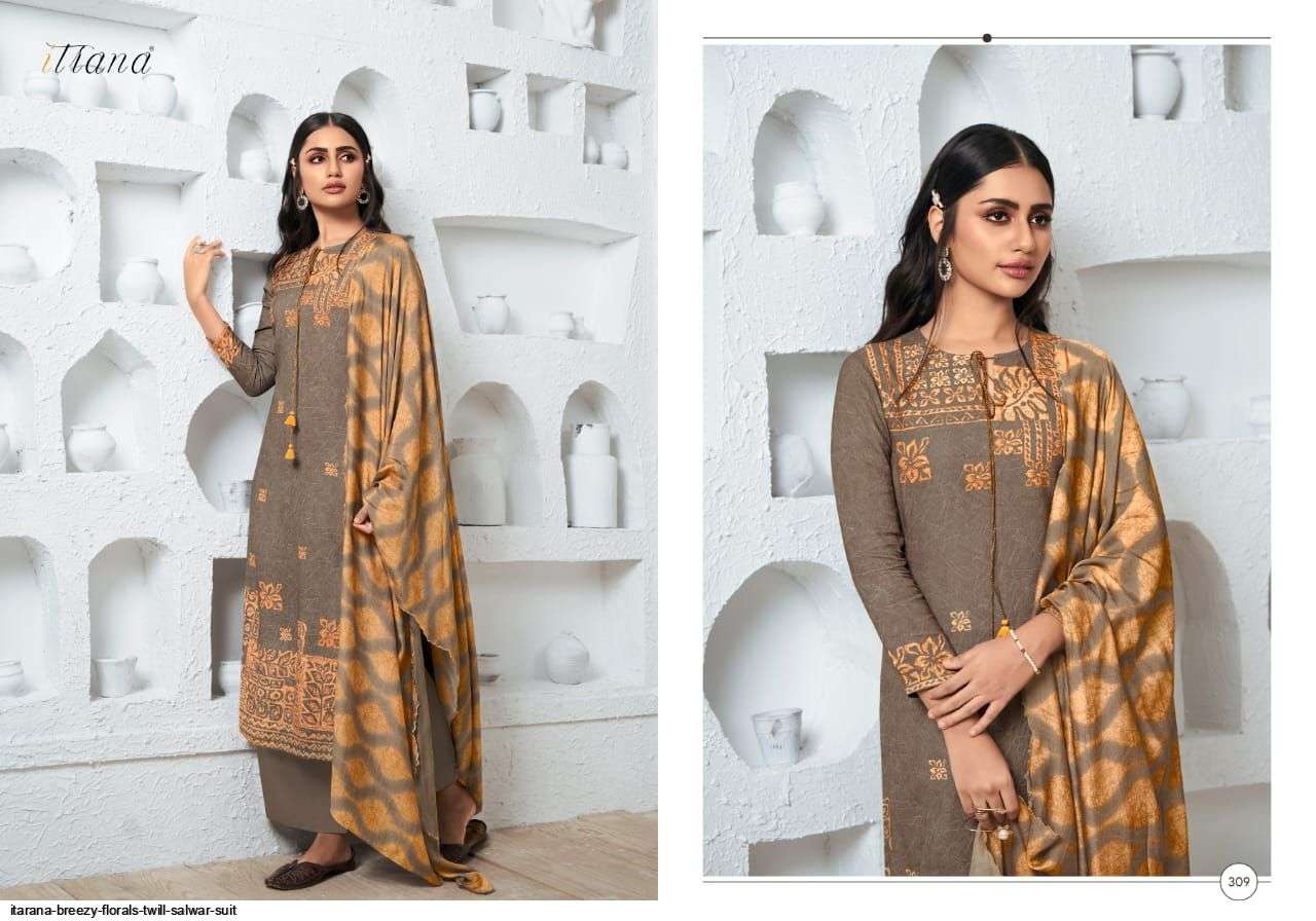 BREEZY FLORALS BY ITRANA BEAUTIFUL STYLISH SUITS FANCY COLORFUL CASUAL WEAR & ETHNIC WEAR & READY TO WEAR TWILL DIGITAL PRINT DRESSES AT WHOLESALE PRICE