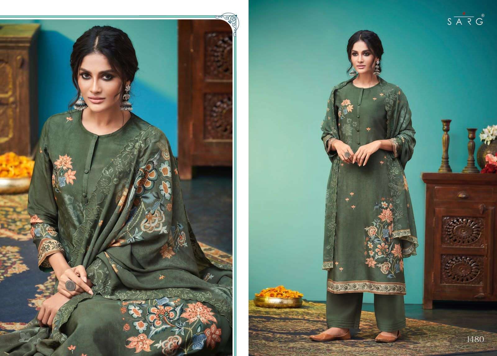 BELLA CASA BY SARG BEAUTIFUL STYLISH SUITS FANCY COLORFUL CASUAL WEAR & ETHNIC WEAR & READY TO WEAR PURA RUSSIAN SILK DRESSES AT WHOLESALE PRICE