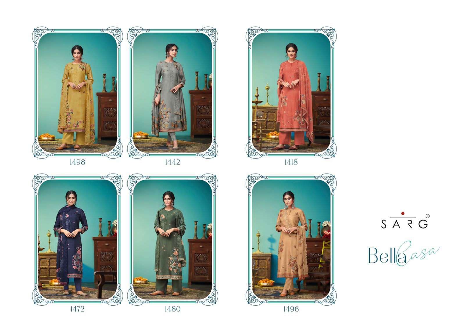 BELLA CASA BY SARG BEAUTIFUL STYLISH SUITS FANCY COLORFUL CASUAL WEAR & ETHNIC WEAR & READY TO WEAR PURA RUSSIAN SILK DRESSES AT WHOLESALE PRICE