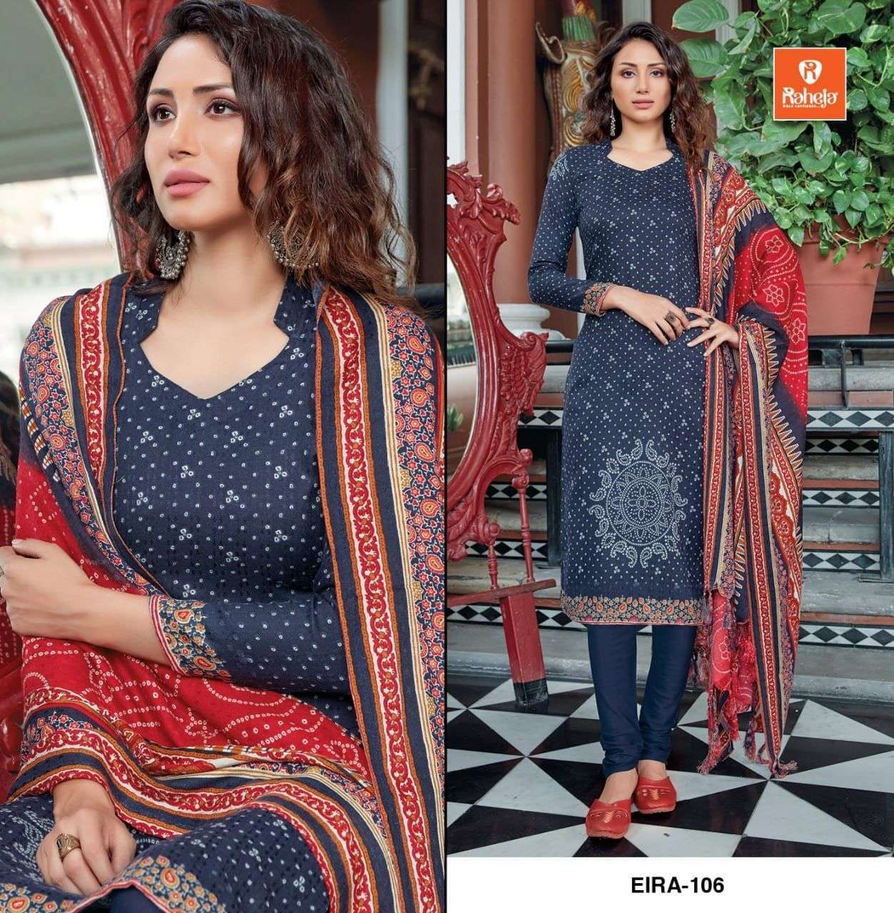 EIRA BY RAHEJA TEX FAB 101 TO 106 SERIES BEAUTIFUL SUITS COLORFUL STYLISH FANCY CASUAL WEAR & ETHNIC WEAR PASHMINA PRINT DRESSES AT WHOLESALE PRICE