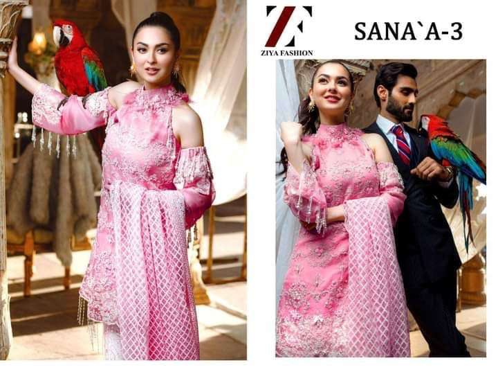 SANA A-3 BY ZIYA FASHION DESIGNER PAKISTANI SUITS BEAUTIFUL STYLISH FANCY COLORFUL PARTY WEAR & OCCASIONAL WEAR BUTTERFLY NET EMBROIDERED DRESSES AT WHOLESALE PRICE