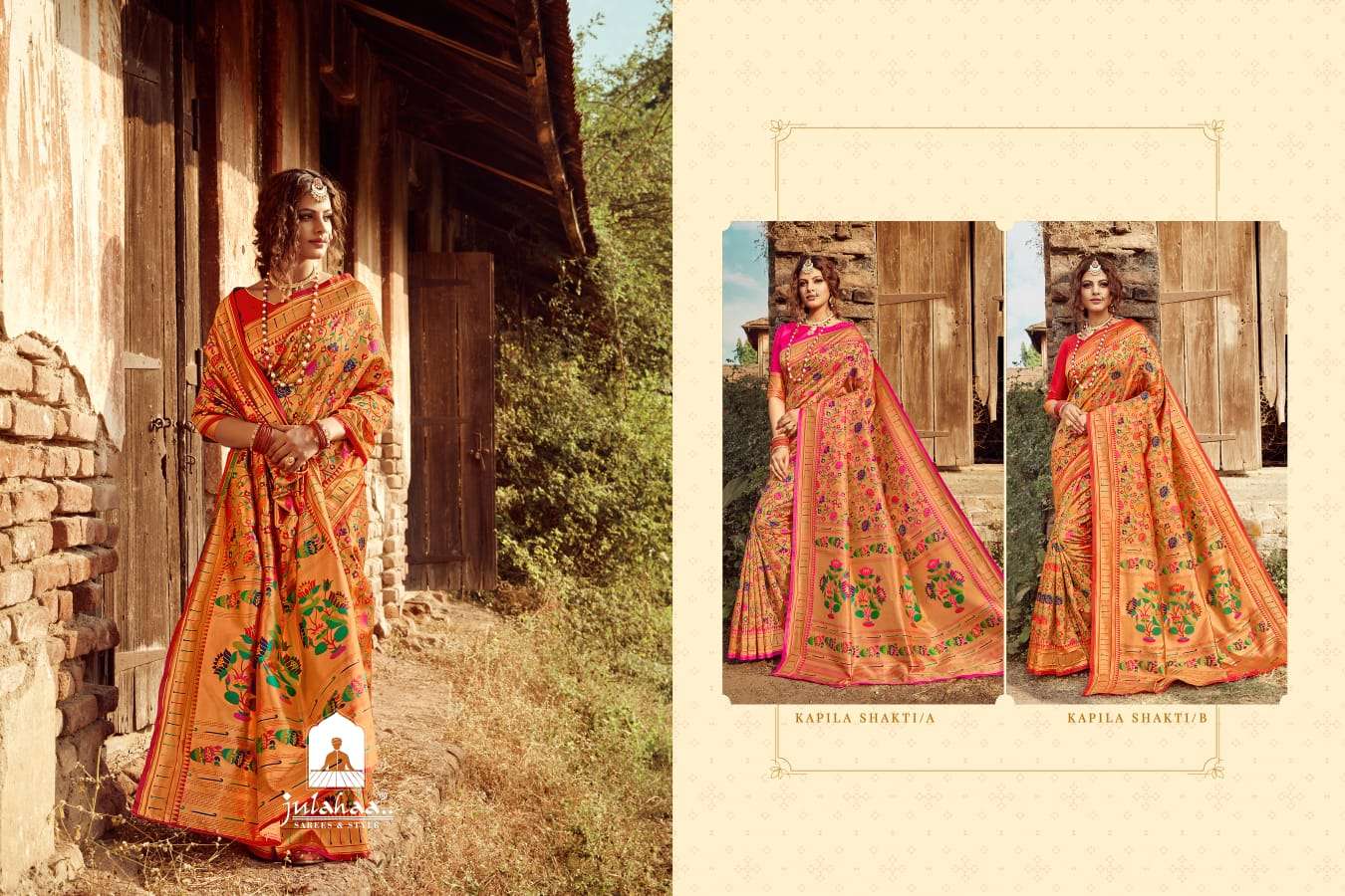 KAPILA SHAKTI BY JULAHAA A TO B SERIES INDIAN TRADITIONAL WEAR COLLECTION BEAUTIFUL STYLISH FANCY COLORFUL PARTY WEAR & OCCASIONAL WEAR SILK SAREES AT WHOLESALE PRICE