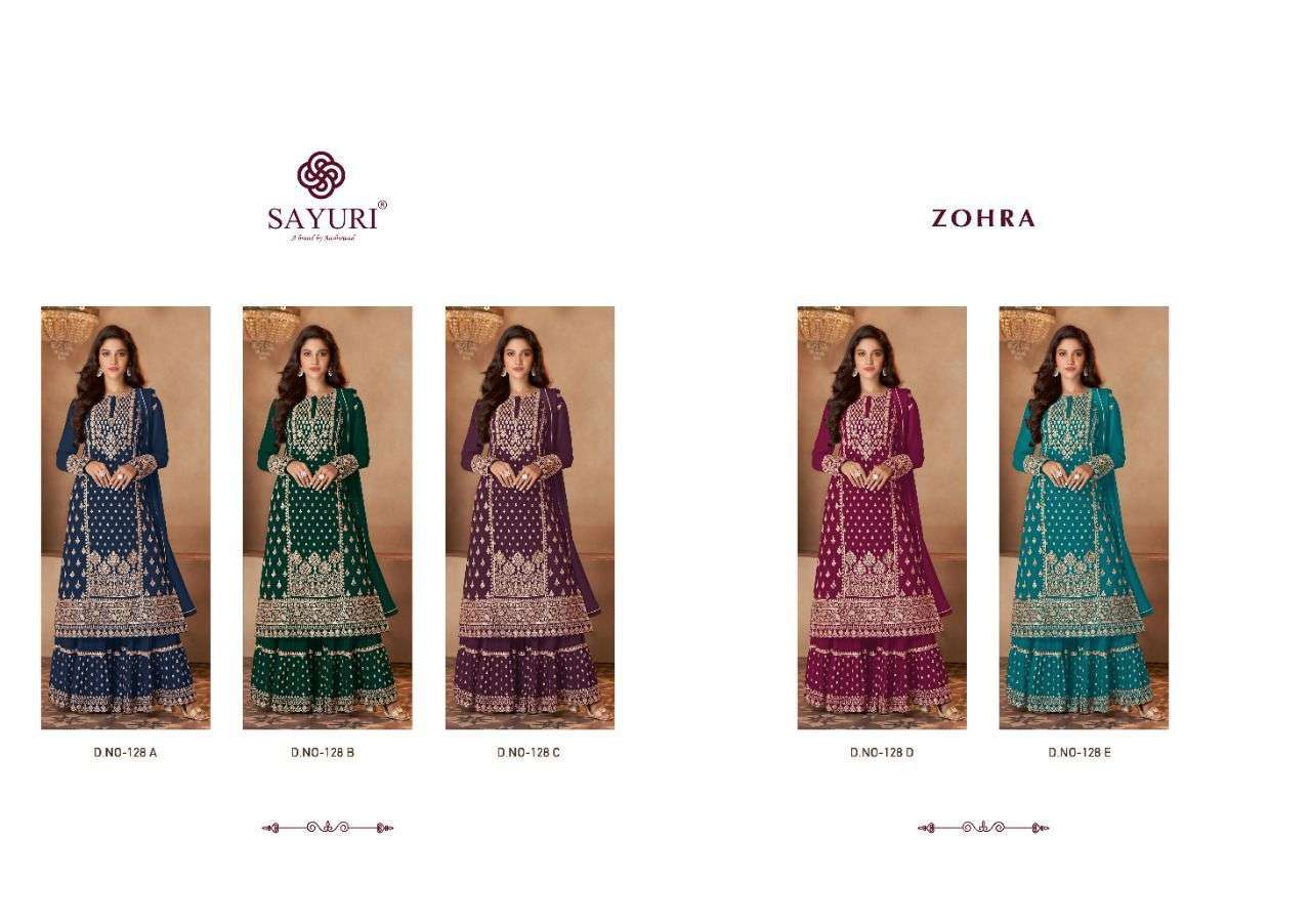 ZOHRA BY SAYURI 128-A TO 128-E SERIES DESIGNER WEDDING COLLECTION BEAUTIFUL STYLISH FANCY COLORFUL PARTY WEAR & OCCASIONAL WEAR REAL GEORGETTE EMBROIDERED DRESSES AT WHOLESALE PRICE
