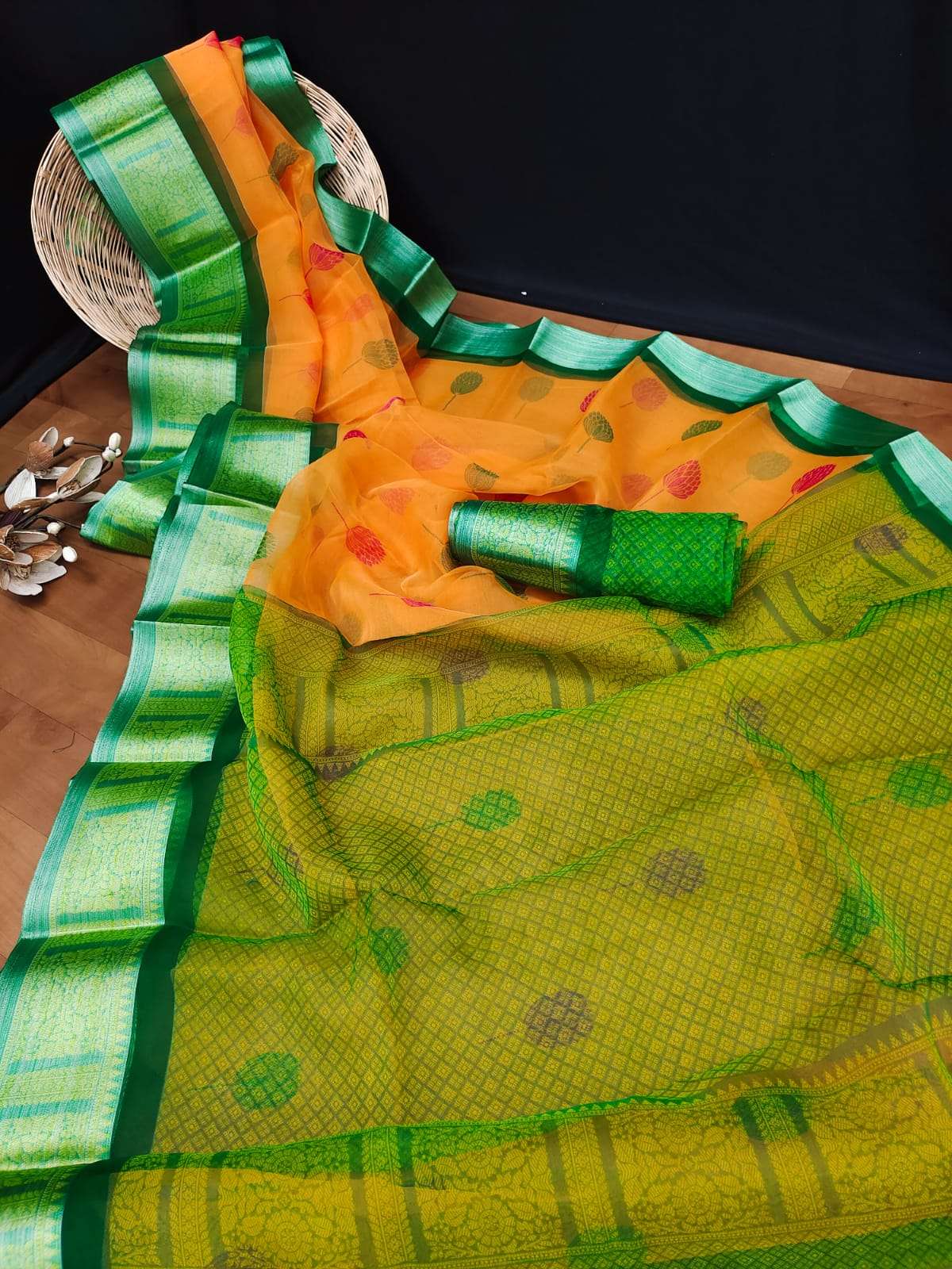 PREMIUM ORGANZA VOL-5 BY MYRA 501 TO 512 SERIES INDIAN TRADITIONAL WEAR COLLECTION BEAUTIFUL STYLISH FANCY COLORFUL PARTY WEAR & OCCASIONAL WEAR PREMIUM ORGANZA SAREES AT WHOLESALE PRICE