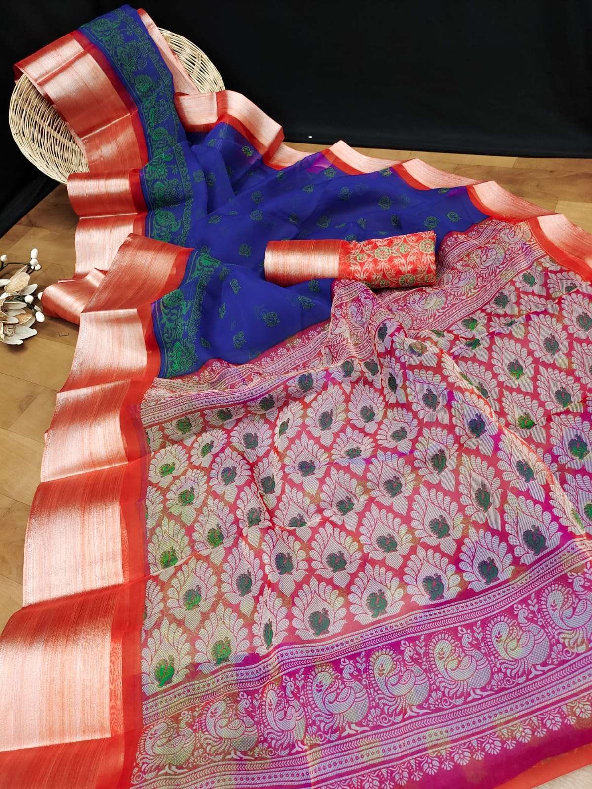 PREMIUM ORGANZA VOL-5 BY MYRA 501 TO 512 SERIES INDIAN TRADITIONAL WEAR COLLECTION BEAUTIFUL STYLISH FANCY COLORFUL PARTY WEAR & OCCASIONAL WEAR PREMIUM ORGANZA SAREES AT WHOLESALE PRICE