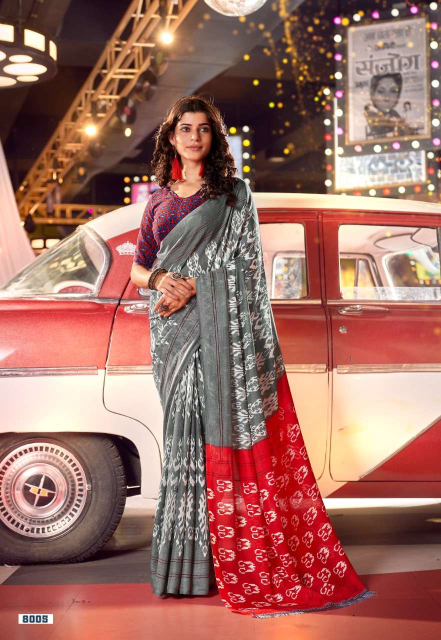 ROCK STAR BY VINAMRA 8001 TO 8008 SERIES INDIAN TRADITIONAL WEAR COLLECTION BEAUTIFUL STYLISH FANCY COLORFUL PARTY WEAR & OCCASIONAL WEAR COTTON IKKAT SAREES AT WHOLESALE PRICE