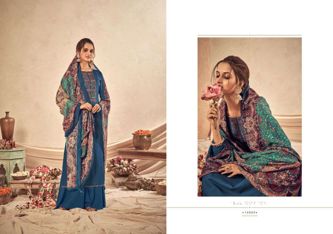 SAAZ BY SIYONI 13001 TO 13006 SERIES BEAUTIFUL SUITS COLORFUL STYLISH FANCY CASUAL WEAR & ETHNIC WEAR PURE STAPLA PASHMINA WITH EMBROIDERY DRESSES AT WHOLESALE PRICE
