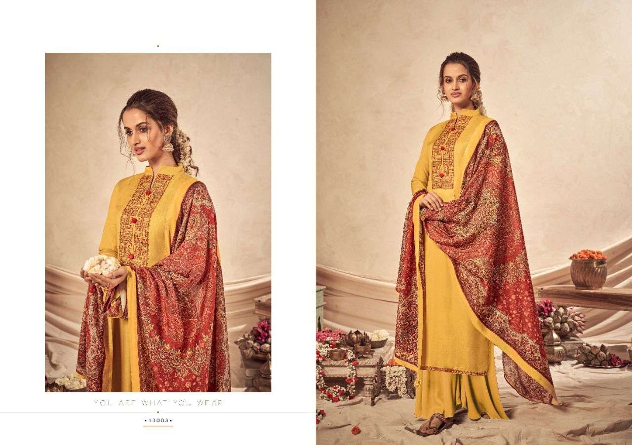 SAAZ BY SIYONI 13001 TO 13006 SERIES BEAUTIFUL SUITS COLORFUL STYLISH FANCY CASUAL WEAR & ETHNIC WEAR PURE STAPLA PASHMINA WITH EMBROIDERY DRESSES AT WHOLESALE PRICE