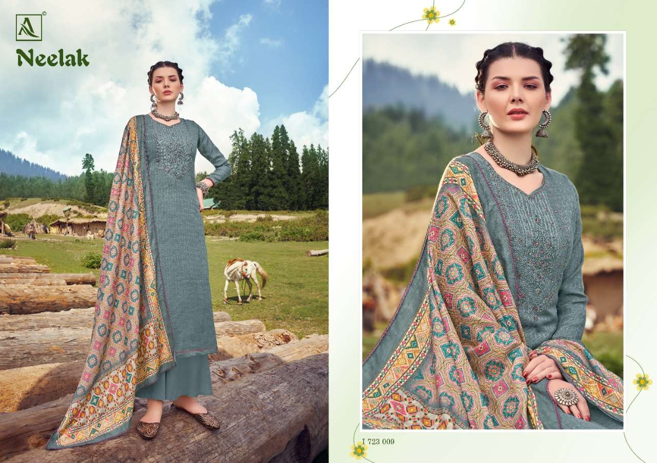NEELAK BY ALOK SUITS 723-001 TO 723-010 SERIES BEAUTIFUL STYLISH SHARARA SUITS FANCY COLORFUL CASUAL WEAR & ETHNIC WEAR & READY TO WEAR PURE PASHMINA PRINT WITH EMBROIDERED DRESSES AT WHOLESALE PRICE