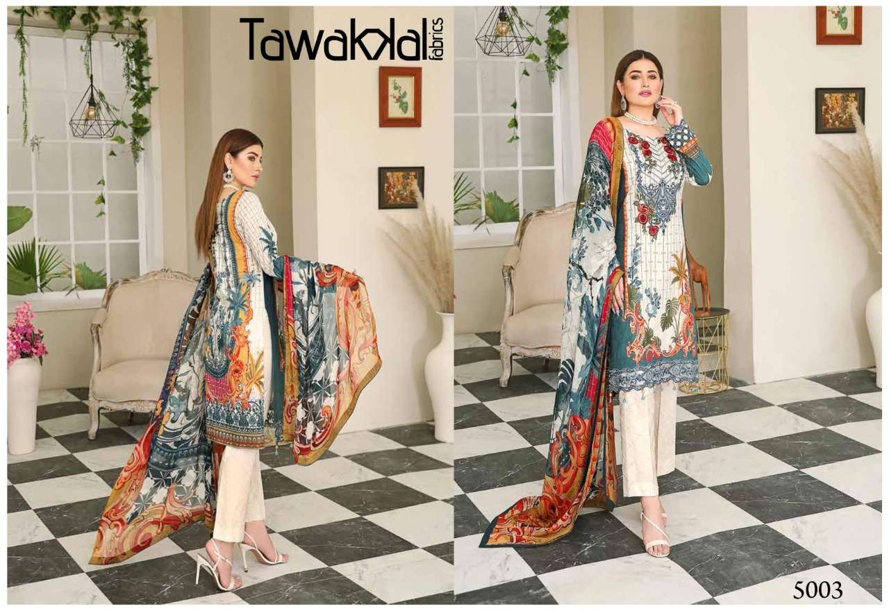 OPULENCE LUXURY COTTON VOl-5 BY TAWAKKAL FAB 5001 TO 5010 SERIES BEAUTIFUL STYLISH SUITS FANCY COLORFUL CASUAL WEAR & ETHNIC WEAR & READY TO WEAR COTTON PRINTED DRESSES AT WHOLESALE PRICE