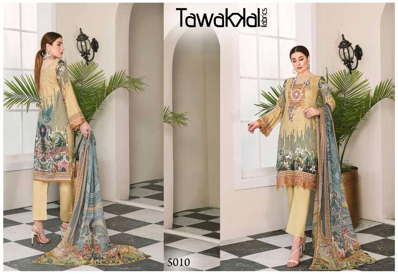 OPULENCE LUXURY COTTON VOl-5 BY TAWAKKAL FAB 5001 TO 5010 SERIES BEAUTIFUL STYLISH SUITS FANCY COLORFUL CASUAL WEAR & ETHNIC WEAR & READY TO WEAR COTTON PRINTED DRESSES AT WHOLESALE PRICE