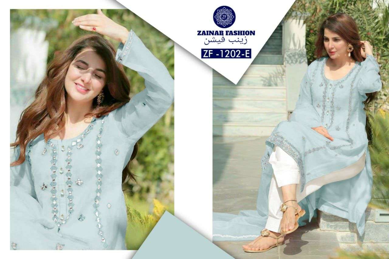 ZAINAB 1202 COLOURS BY ZAINAB FASHION 1202-A TO 1202-F SERIES DESIGNER PAKISTANI SUITS BEAUTIFUL FANCY STYLISH COLORFUL PARTY WEAR & OCCASIONAL WEAR FAUX GEORGETTE EMBROIDERY DRESSES AT WHOLESALE PRICE