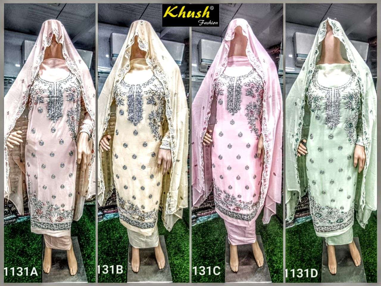 KHUSH 1131 COLOURS BY KHUSH FASHION 1131-A TO 1131-D SERIES BEAUTIFUL SUITS STYLISH COLORFUL FANCY CASUAL WEAR & ETHNIC WEAR GEORGETTE EMBROIDERED DRESSES AT WHOLESALE PRICE