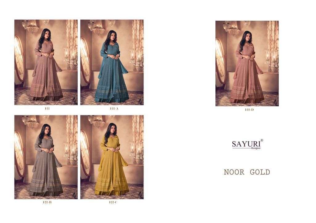 Noor Gold By Sayuri 122 To 122-D Series Beautiful Suits Colorful Stylish Fancy Casual Wear & Ethnic Wear Real Georgette Dresses At Wholesale Price