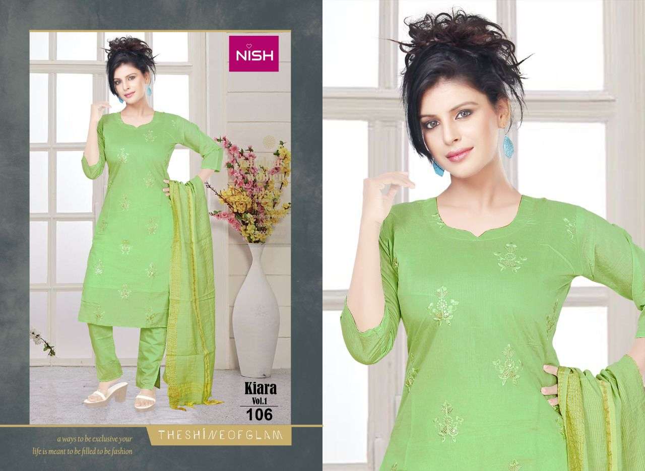KIARA VOL-1 BY NISH 101 TO 106 SERIES BEAUTIFUL SUITS COLORFUL STYLISH FANCY CASUAL WEAR & ETHNIC WEAR CHANDERI DRESSES AT WHOLESALE PRICE