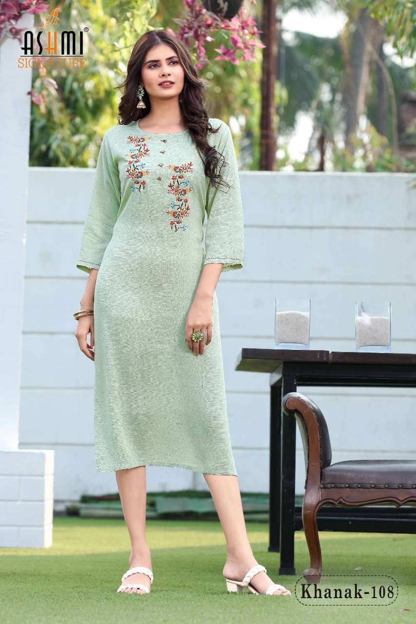 KHANAK BY ASHMI 101 TO 110 SERIES DESIGNER STYLISH FANCY COLORFUL BEAUTIFUL PARTY WEAR & ETHNIC WEAR COLLECTION RAYON EMBROIDERY KURTIS AT WHOLESALE PRICE