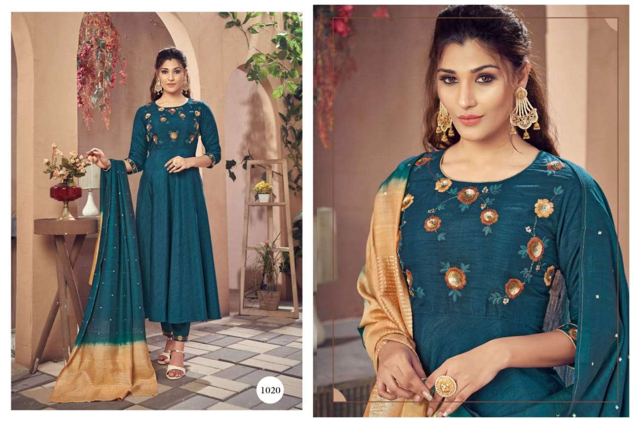 FALAK BY SNAPSTYLE 1019 TO 1024 SERIES BEAUTIFUL SUITS COLORFUL STYLISH FANCY CASUAL WEAR & ETHNIC WEAR BEMBERG SILK DRESSES AT WHOLESALE PRICE