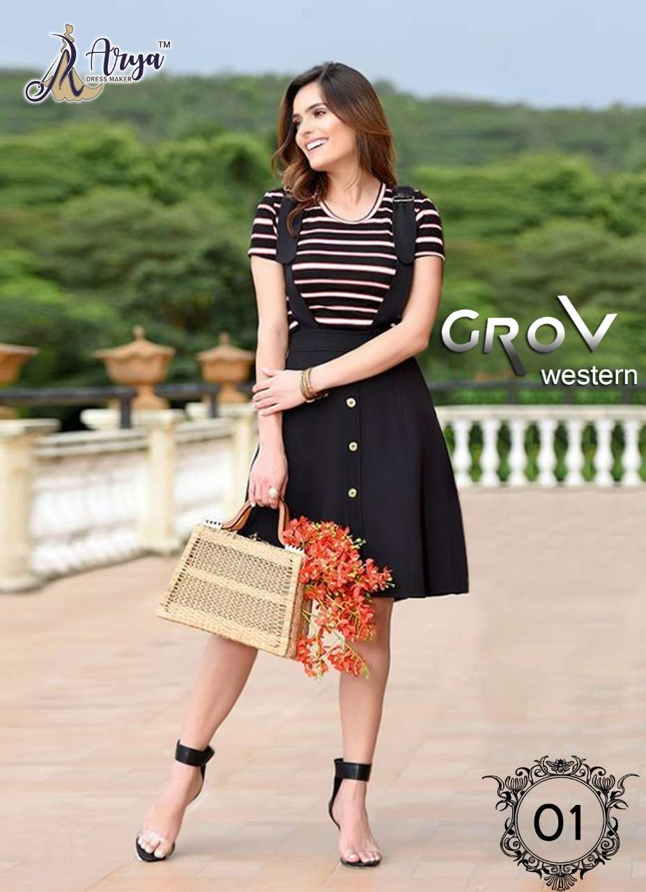 GROV BY ARYA DRESS MAKER 01 TO 06 SERIES BEAUTIFUL STYLISH FANCY COLORFUL CASUAL WEAR & ETHNIC WEAR COTTON LYCRA TOPS WITH SKIRT AT WHOLESALE PRICE
