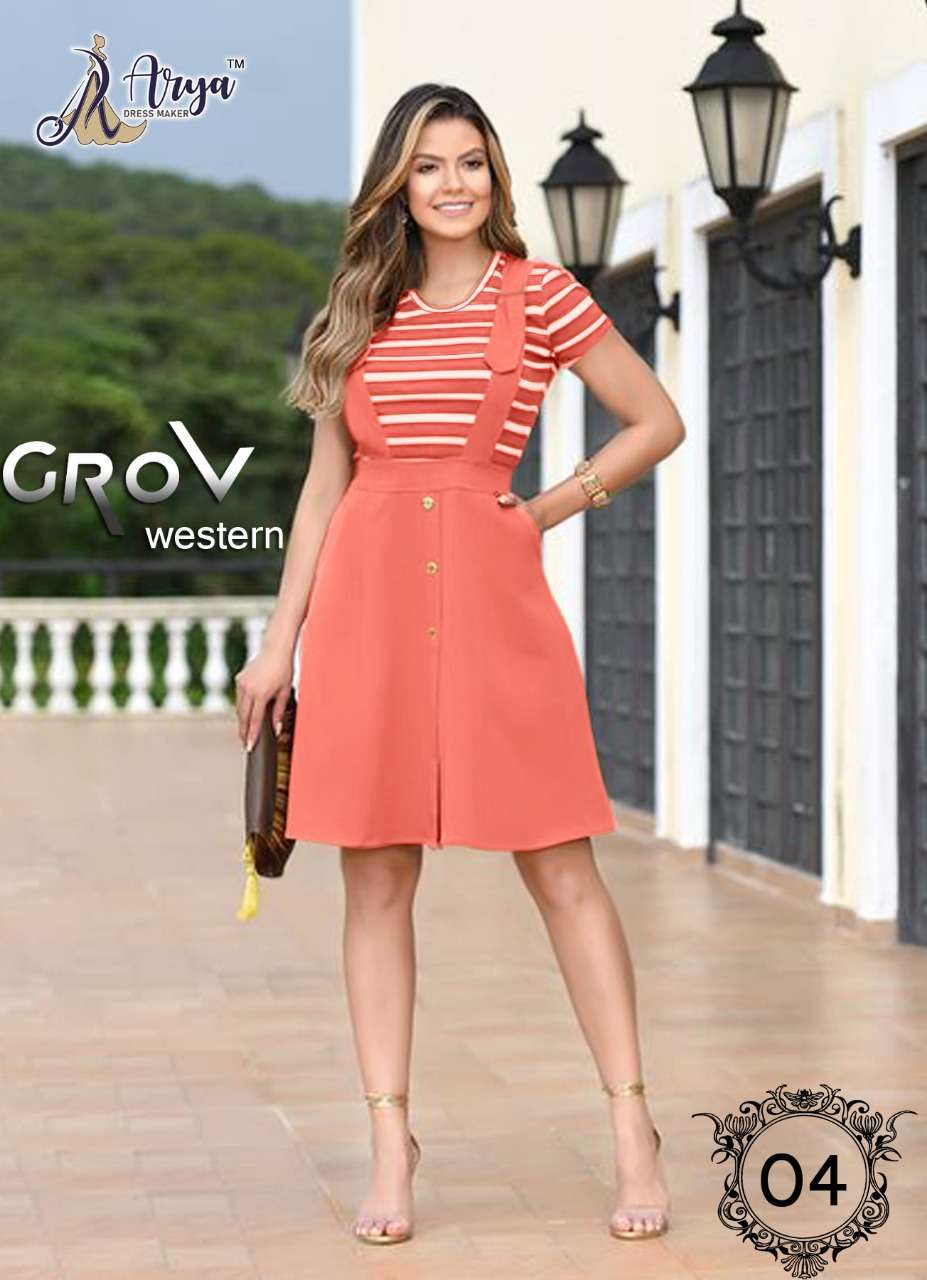 GROV BY ARYA DRESS MAKER 01 TO 06 SERIES BEAUTIFUL STYLISH FANCY COLORFUL CASUAL WEAR & ETHNIC WEAR COTTON LYCRA TOPS WITH SKIRT AT WHOLESALE PRICE