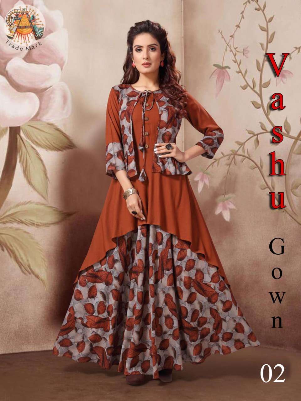 VASHU BY ARYA DRESS MAKER 01 TO 06 SERIES BEAUTIFUL STYLISH FANCY COLORFUL CASUAL WEAR & ETHNIC WEAR RAYON COTTON GOWNS WITH KOTI AT WHOLESALE PRICE
