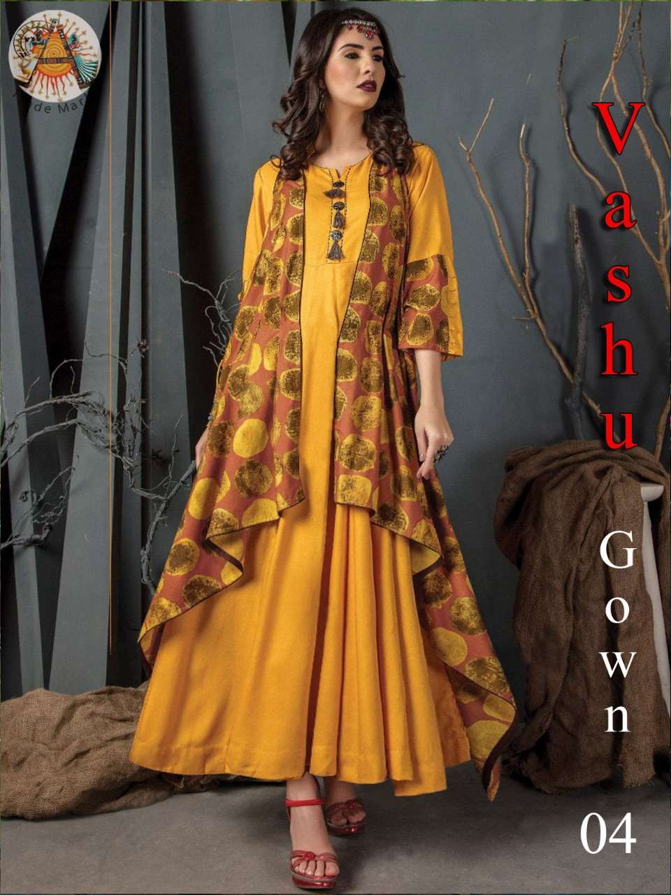 VASHU BY ARYA DRESS MAKER 01 TO 06 SERIES BEAUTIFUL STYLISH FANCY COLORFUL CASUAL WEAR & ETHNIC WEAR RAYON COTTON GOWNS WITH KOTI AT WHOLESALE PRICE