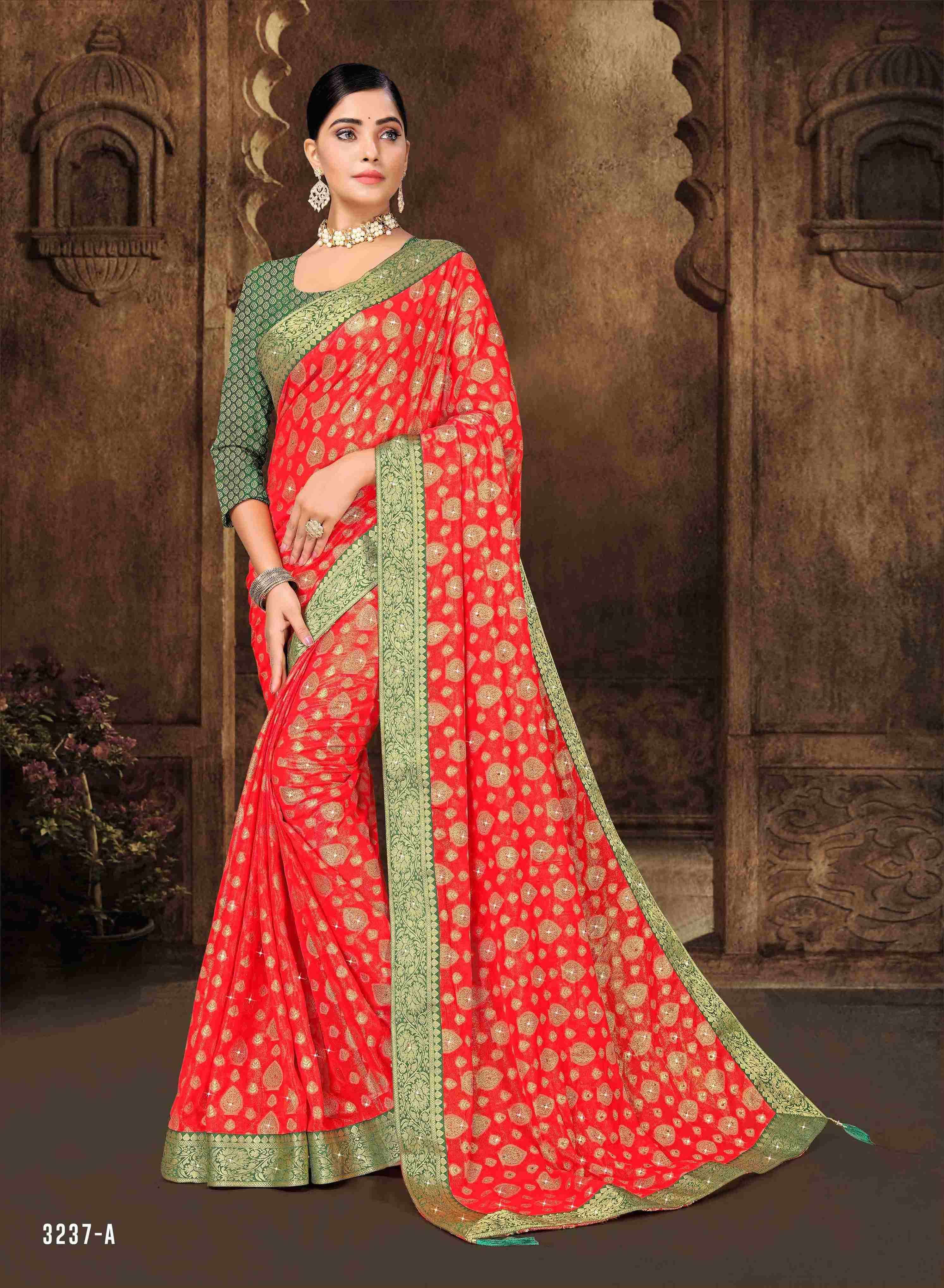 SHANKAR SUMAN BY INDIAN WOMEN 3237-A TO 3237-F SERIES INDIAN TRADITIONAL WEAR COLLECTION BEAUTIFUL STYLISH FANCY COLORFUL PARTY WEAR & OCCASIONAL WEAR BRASSO SAREES AT WHOLESALE PRICE