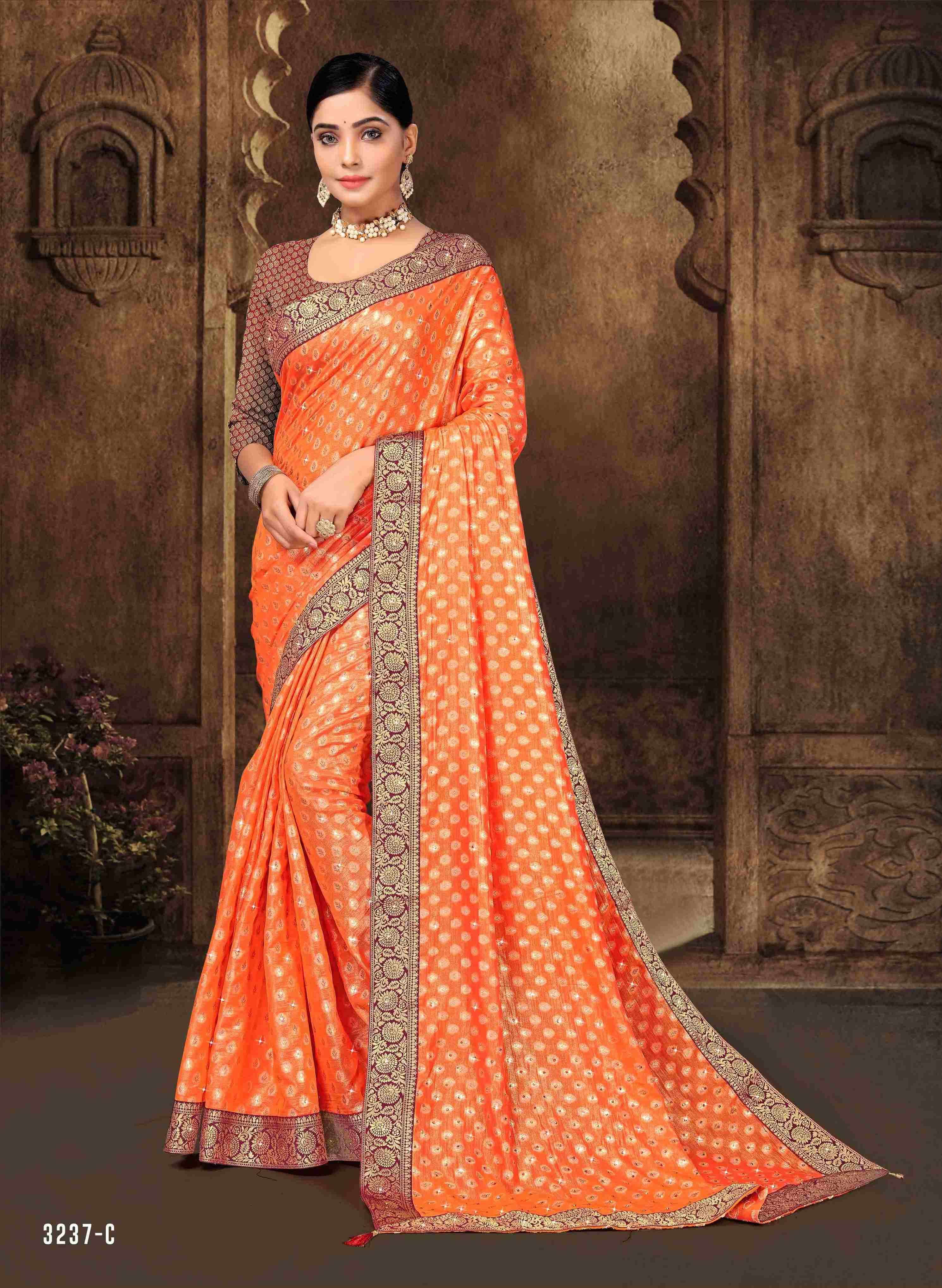 SHANKAR SUMAN BY INDIAN WOMEN 3237-A TO 3237-F SERIES INDIAN TRADITIONAL WEAR COLLECTION BEAUTIFUL STYLISH FANCY COLORFUL PARTY WEAR & OCCASIONAL WEAR BRASSO SAREES AT WHOLESALE PRICE