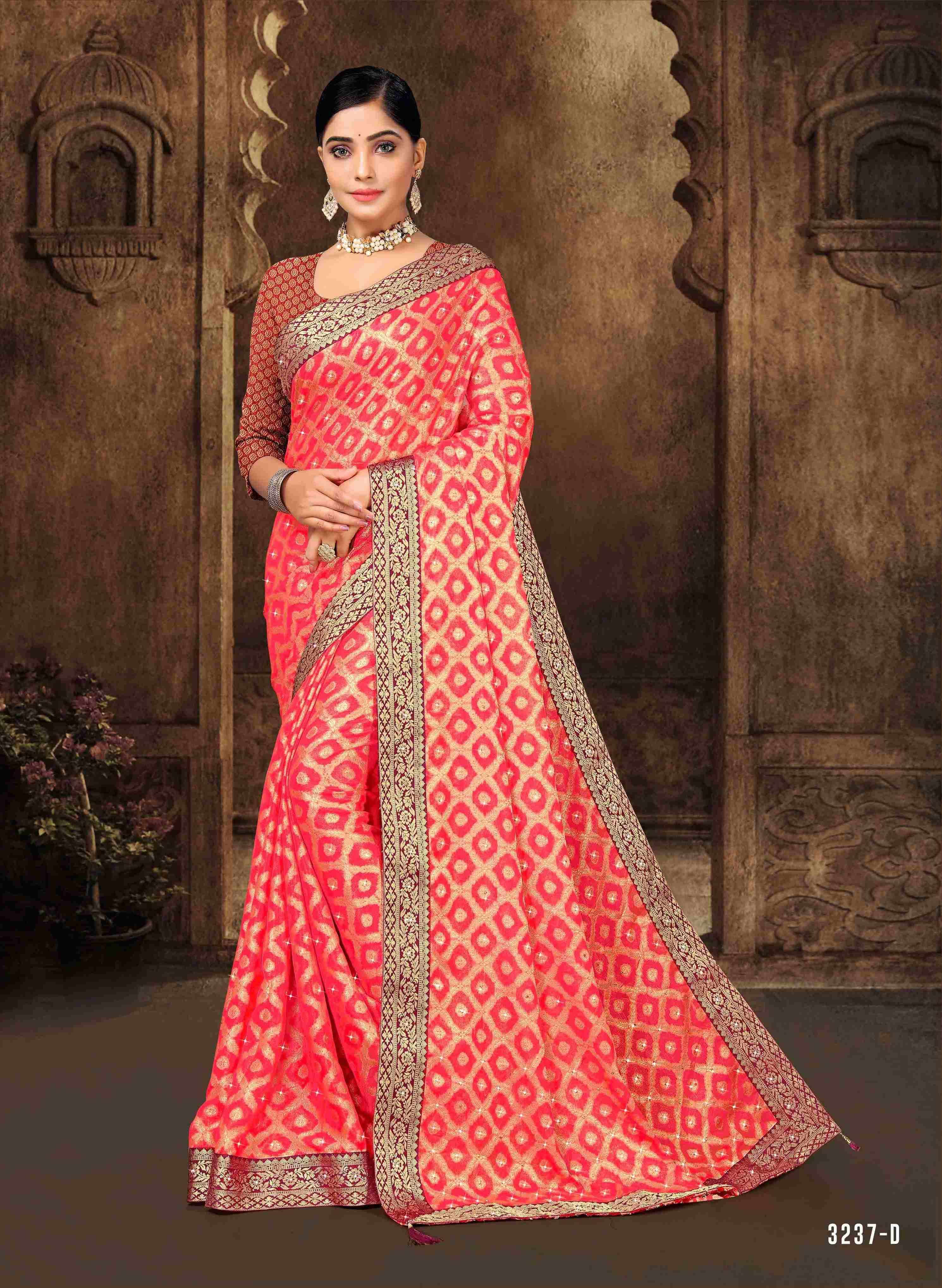 SHANKAR SUMAN BY INDIAN WOMEN 3237-A TO 3237-F SERIES INDIAN TRADITIONAL WEAR COLLECTION BEAUTIFUL STYLISH FANCY COLORFUL PARTY WEAR & OCCASIONAL WEAR BRASSO SAREES AT WHOLESALE PRICE