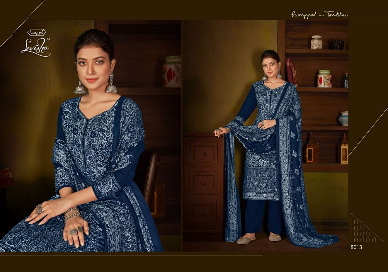 Alisa Vol-2 By Levisha 8013 To 8020 Series Festive Suits Collection Beautiful Stylish Fancy Colorful Party Wear & Occasional Wear Pure Viscose Muslin Print With Work Dresses At Wholesale Price