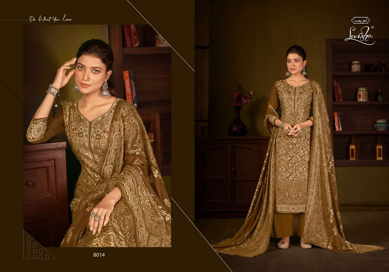 Alisa Vol-2 By Levisha 8013 To 8020 Series Festive Suits Collection Beautiful Stylish Fancy Colorful Party Wear & Occasional Wear Pure Viscose Muslin Print With Work Dresses At Wholesale Price