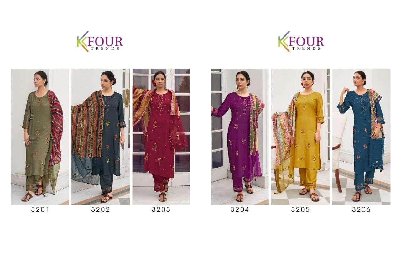 SEQUINS BY KFOUR TRENDS 3201 TO 3206 SERIES BEAUTIFUL SUITS COLORFUL STYLISH FANCY CASUAL WEAR & ETHNIC WEAR VISCOSE SILK DRESSES AT WHOLESALE PRICE