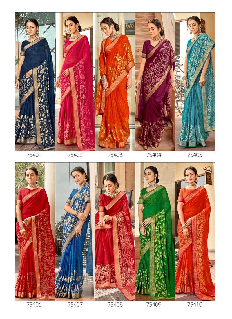 PARCHHAI VOL-2 BY ANTRA 75401 TO 75410 SEREIS INDIAN TRADITIONAL WEAR COLLECTION BEAUTIFUL STYLISH FANCY COLORFUL PARTY WEAR & OCCASIONAL WEAR FANCY MAZOR PRINT SAREES AT WHOLESALE PRICE
