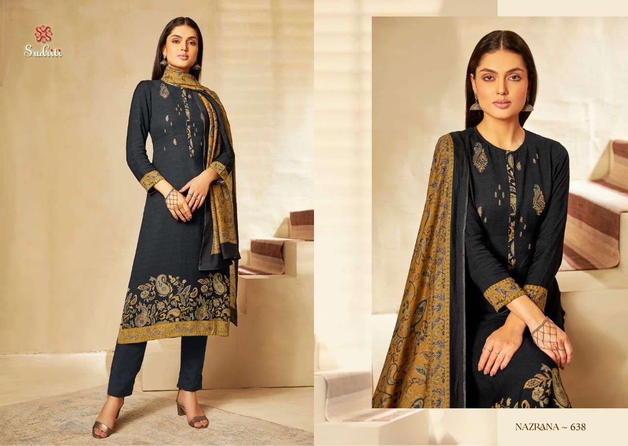 NAZRANA BY SUDRITI BEAUTIFUL STYLISH SUITS FANCY COLORFUL CASUAL WEAR & ETHNIC WEAR & READY TO WEAR PASHMINA TWILL DRESSES AT WHOLESALE PRICE