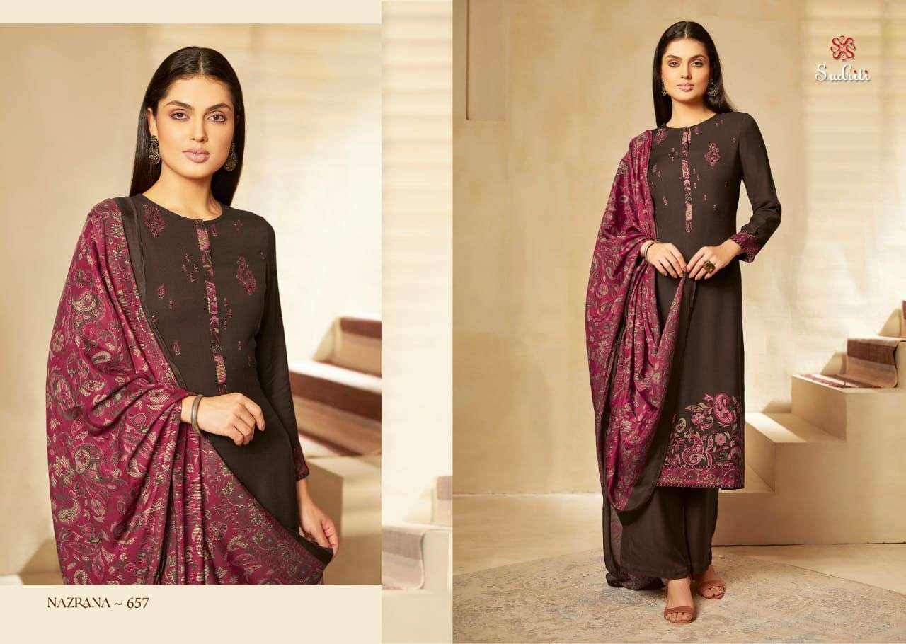 NAZRANA BY SUDRITI BEAUTIFUL STYLISH SUITS FANCY COLORFUL CASUAL WEAR & ETHNIC WEAR & READY TO WEAR PASHMINA TWILL DRESSES AT WHOLESALE PRICE