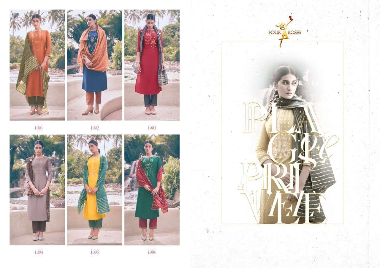 VOWS BY FOUR ROSES 1001 TO 1006 SERIES BEAUTIFUL STYLISH FANCY COLORFUL CASUAL WEAR & ETHNIC WEAR EMBROIDERED KURTIS AT WHOLESALE PRICE