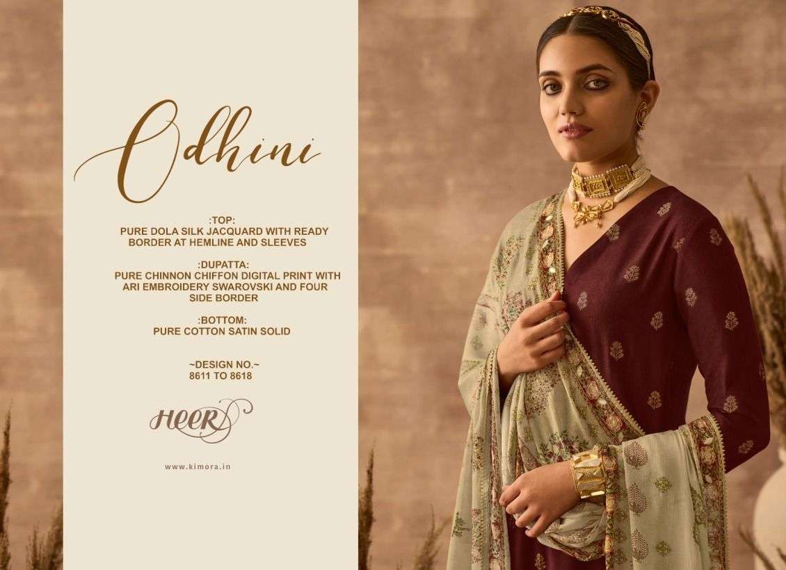 ODHINI BY KIMORA FASHION 8611 TO 8618 SERIES BEAUTIFUL SUITS COLORFUL STYLISH FANCY CASUAL WEAR & ETHNIC WEAR PURE DOLA SILK JACQUARD DRESSES AT WHOLESALE PRICE