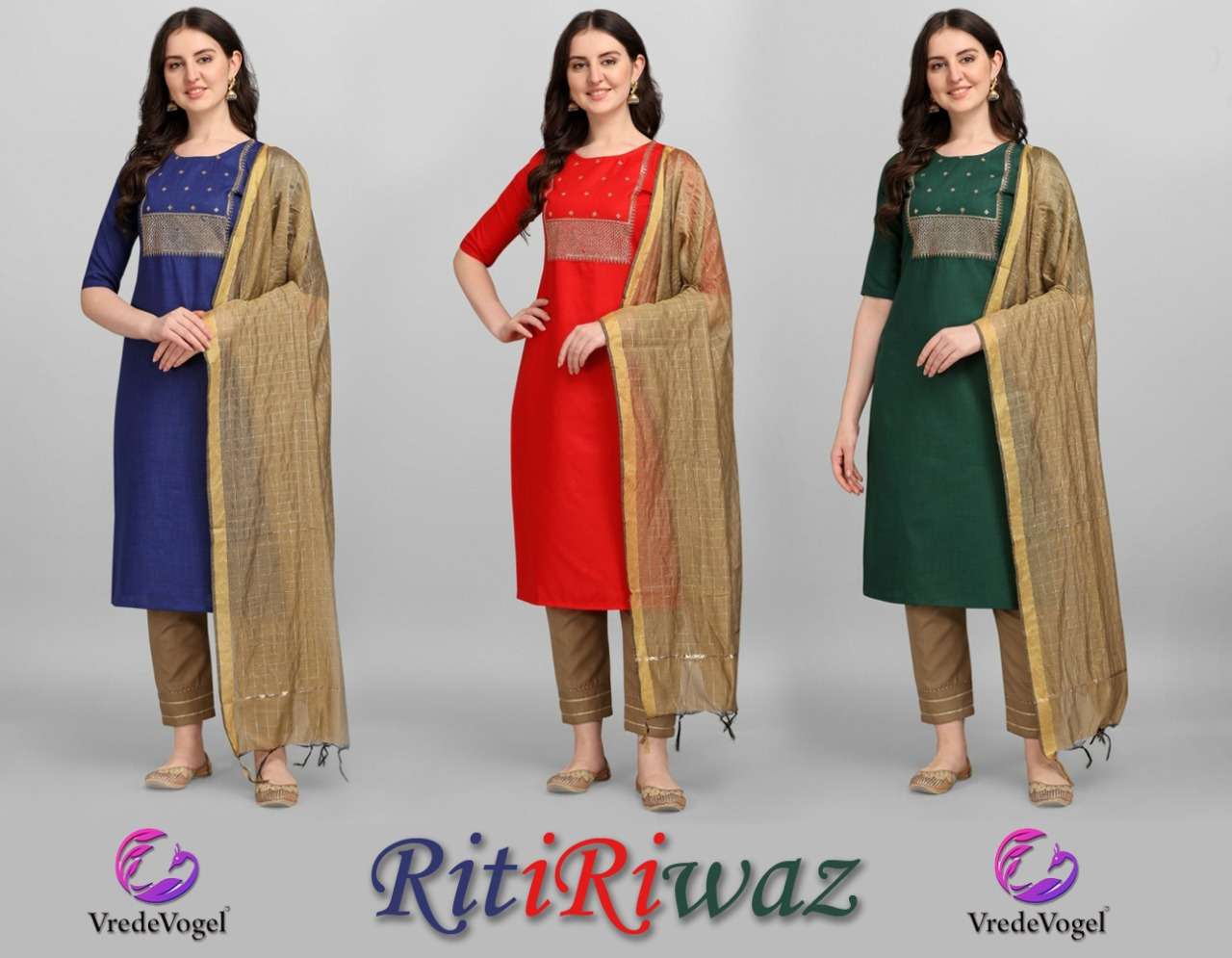 RITI RIWAAZ BY VREDE VOGEL 01 TO 03 SERIES STYLISH FANCY BEAUTIFUL COLORFUL CASUAL WEAR & ETHNIC WEAR COTTON GOTA WORK KURTIS AT WHOLESALE PRICE