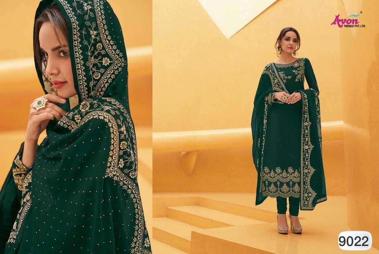 AVON 9022 COLOURS BY AVON 9022 TO 9022-F SERIES BEAUTIFUL SUITS COLORFUL STYLISH FANCY CASUAL WEAR & ETHNIC WEAR HEAVY FAUX GEORGETTE EMBROIDERED DRESSES AT WHOLESALE PRICE