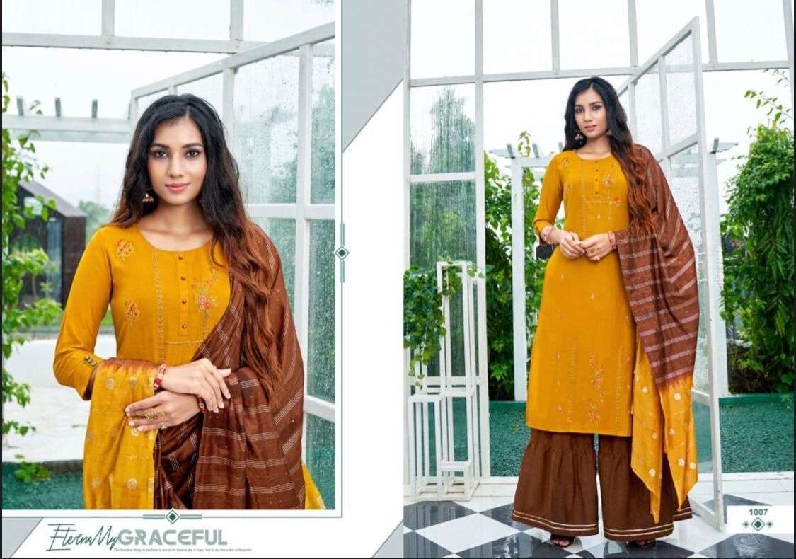 PLEASANT BY AMAAYA GARMENTS 1001 TO 1008 SERIES BEAUTIFUL SUITS COLORFUL STYLISH FANCY CASUAL WEAR & ETHNIC WEAR CHINNON SILK DRESSES AT WHOLESALE PRICE