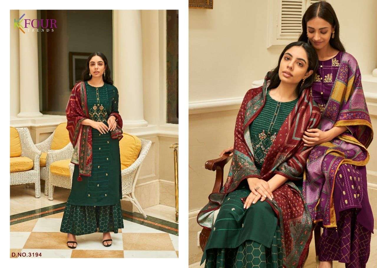 GLITTER BY KFOUR TRENDS 3191 TO 3196 SERIES BEAUTIFUL SUITS COLORFUL STYLISH FANCY CASUAL WEAR & ETHNIC WEAR CHINNON SILK DRESSES AT WHOLESALE PRICE