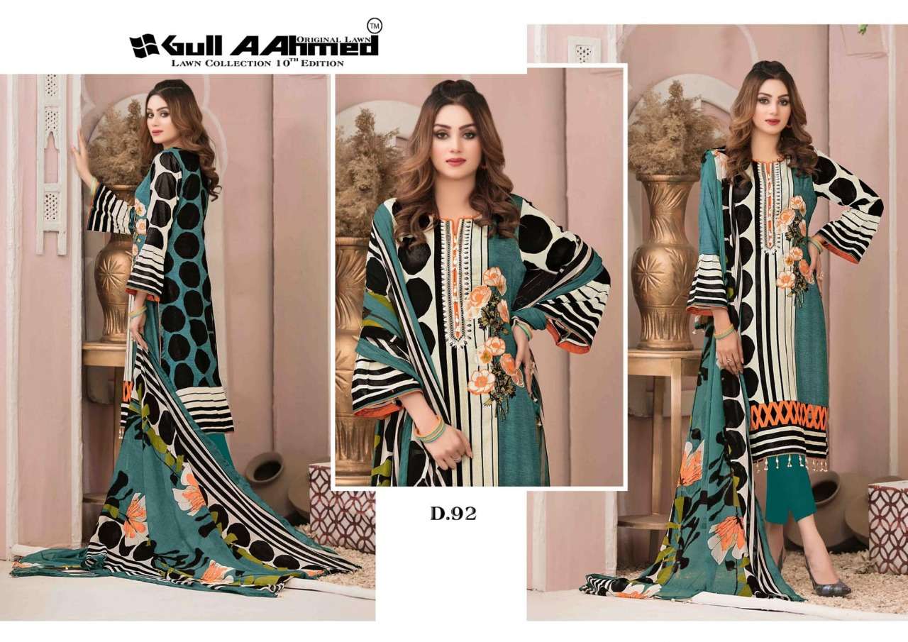 GUL AHMED VOL-10 BY FASHID WHOLESALE 91 TO 100 SERIES BEAUTIFUL SUITS COLORFUL STYLISH FANCY CASUAL WEAR & ETHNIC WEAR PURE LAWN PRINT DRESSES AT WHOLESALE PRICE