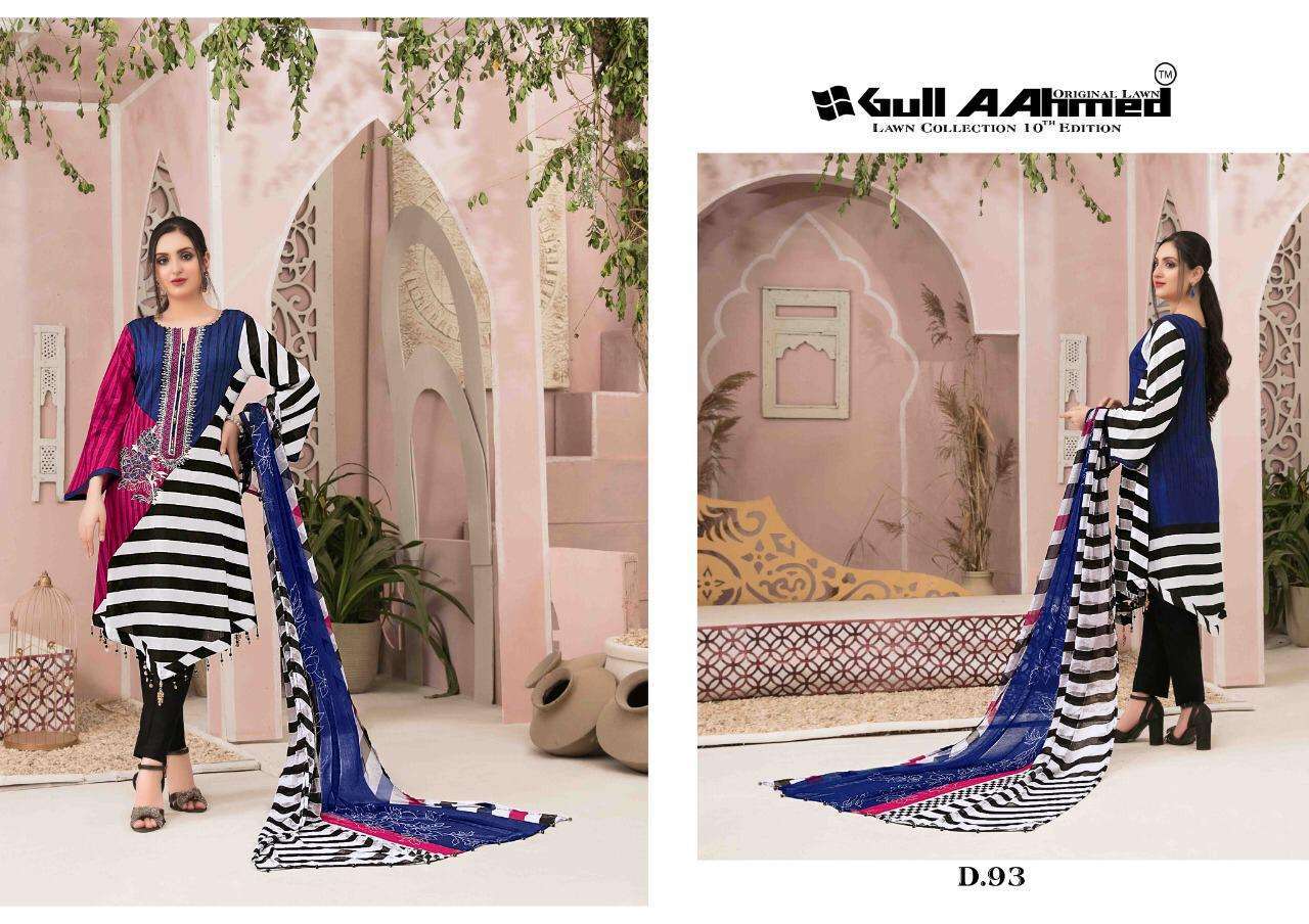 GUL AHMED VOL-10 BY FASHID WHOLESALE 91 TO 100 SERIES BEAUTIFUL SUITS COLORFUL STYLISH FANCY CASUAL WEAR & ETHNIC WEAR PURE LAWN PRINT DRESSES AT WHOLESALE PRICE